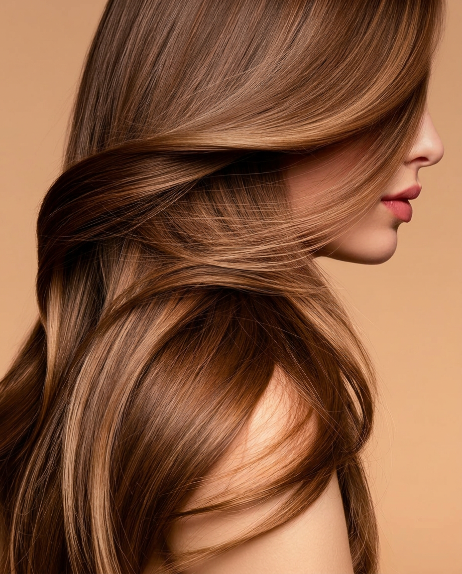 Model with Walnut Crème hair extensions